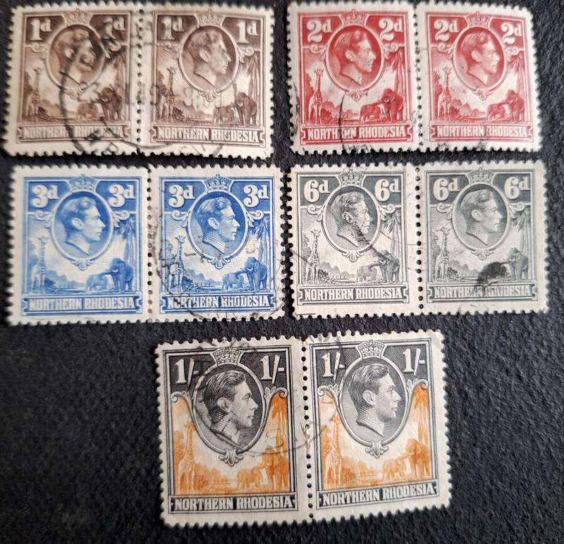 Northern Rhodesia 1938-1952 King George VI 5 Pairs Used stamps