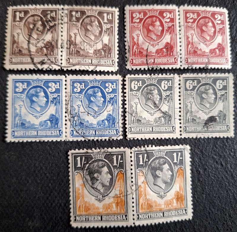 Northern Rhodesia 1938-1952 King George VI 5 Pairs Used stamps
