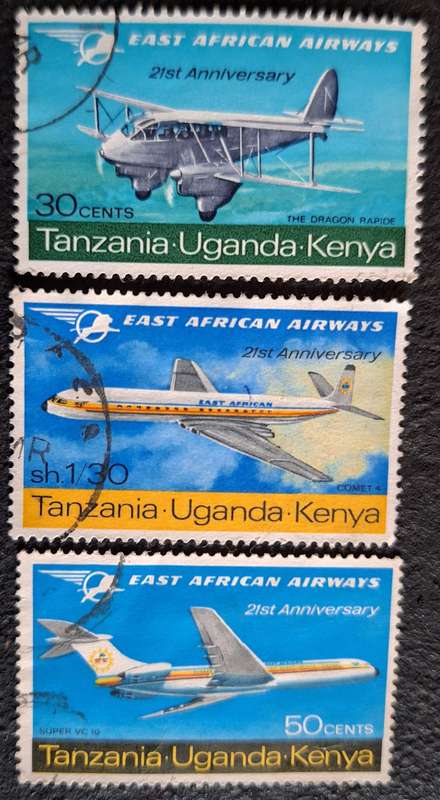 KUT 1967 East African Airways 21st Anniversary 3 Used Stamps from Set of 4