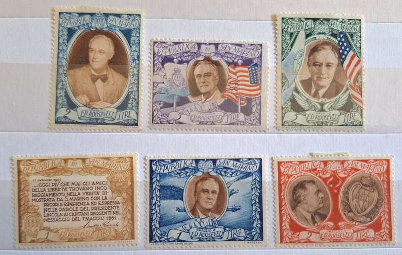 San Marino 1947 President Franklin D. Roosevelt 6 Unused Hinged stamps