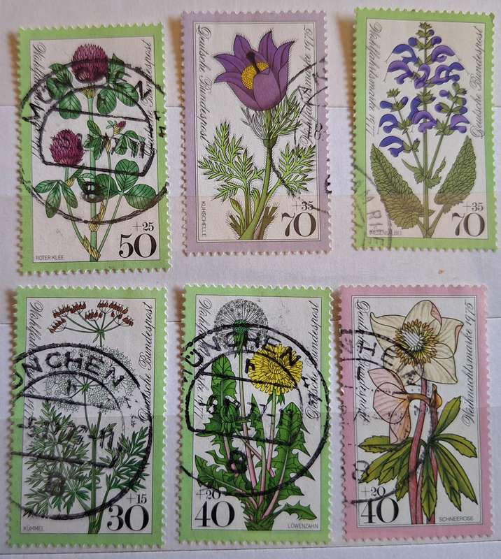 Germany 1970's Welfare: Meadow Flowers Mixed Lot of 6 Used stamps