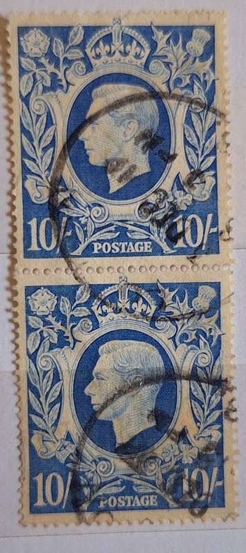 GB George VI 10/- Vertical Pair of Used stamps