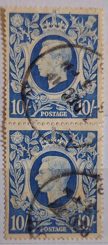 GB George VI 10/- Vertical Pair of Used stamps