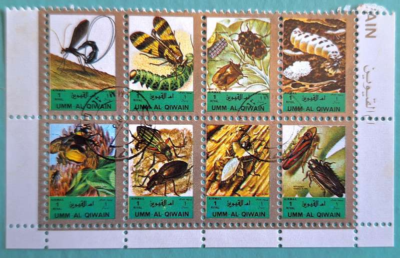 Umm al Qiwain 1972 Insects Block of 8 Cancelled stamps