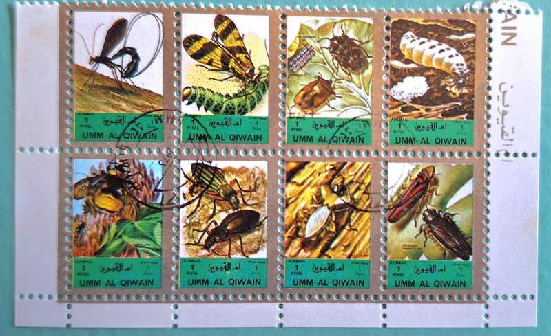 Umm al Qiwain 1972 Insects Block of 8 Cancelled stamps