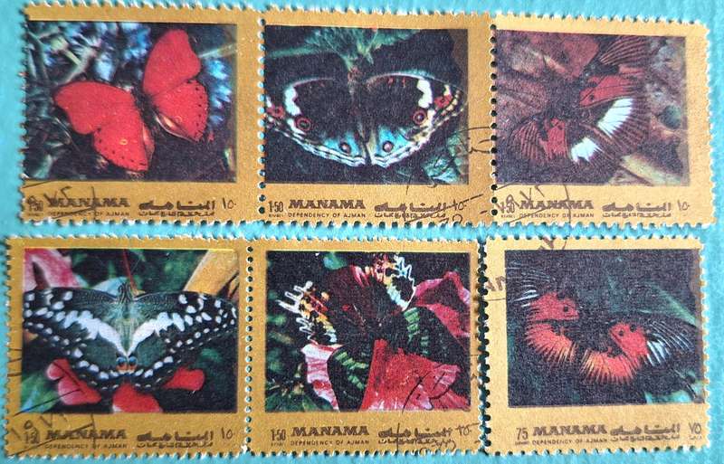 Manama 1972 Butterflies 6 Cancelled stamps
