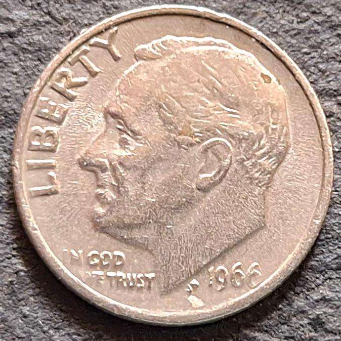 USA 1966 1 Dime "Roosevelt Dime" Copper-nickel clad copper