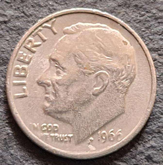 USA 1966 1 Dime "Roosevelt Dime" Copper-nickel clad copper