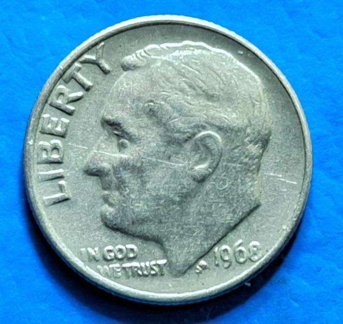 USA 1968 1 Dime "Roosevelt Dime" Copper-nickel clad copper