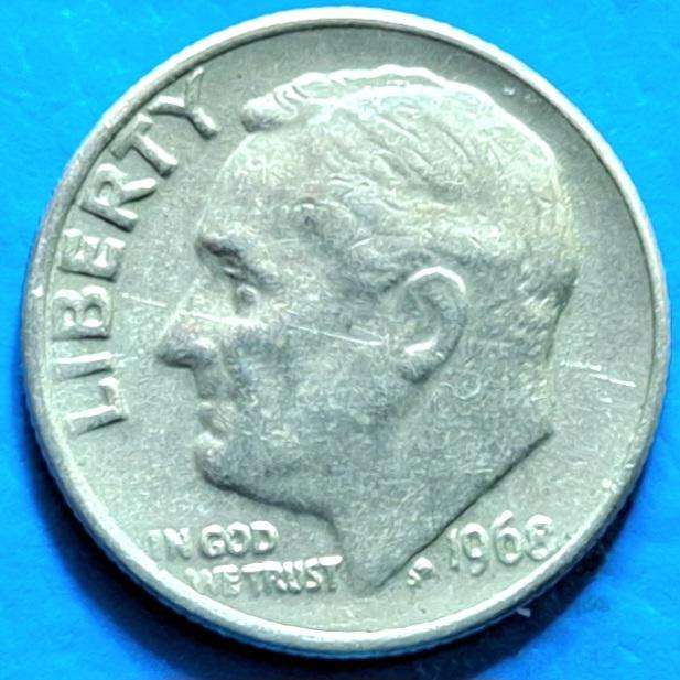 USA 1968 1 Dime "Roosevelt Dime" Copper-nickel clad copper