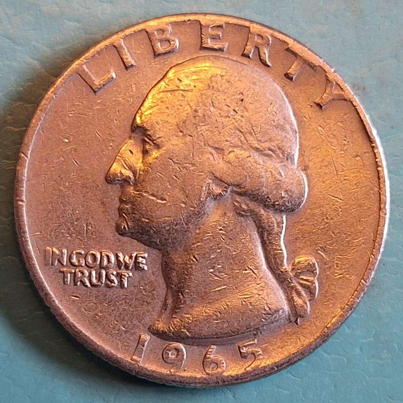 USA 1965 ¼ Dollar "Washington Quarter" Copper-nickel clad copper RIM NICK