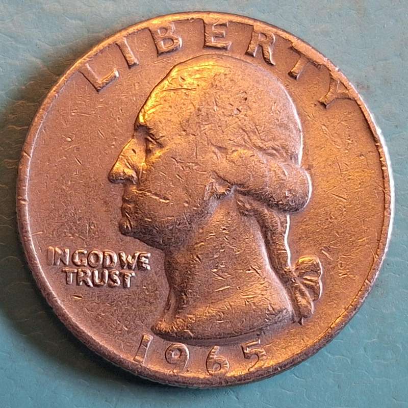 USA 1965 ¼ Dollar "Washington Quarter" Copper-nickel clad copper RIM NICK