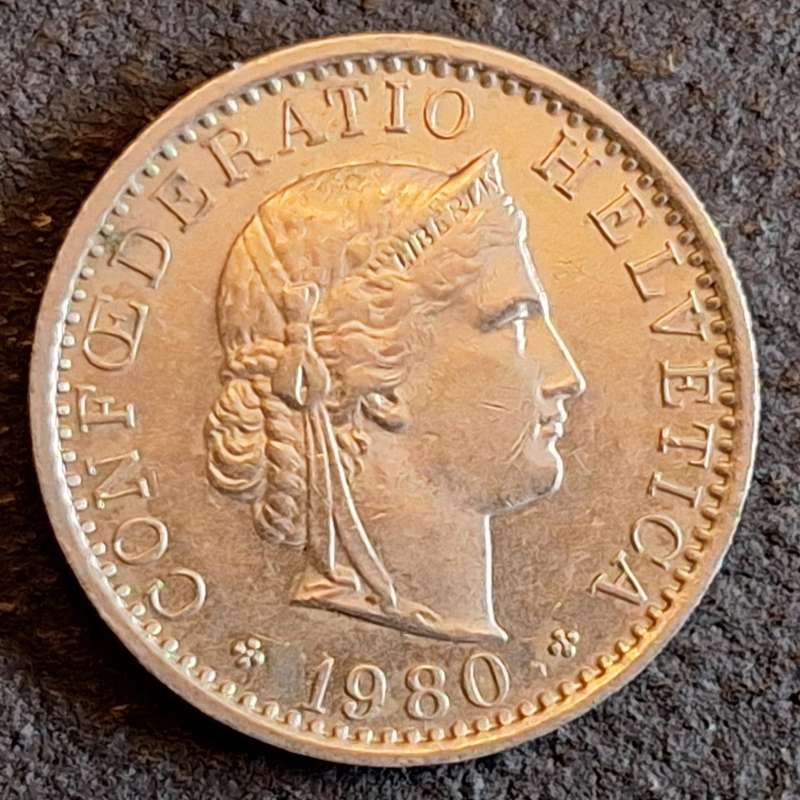 Switzerland 1980 20 Rappen Libertas Copper-nickel