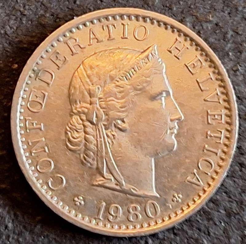 Switzerland 1980 20 Rappen Libertas Copper-nickel