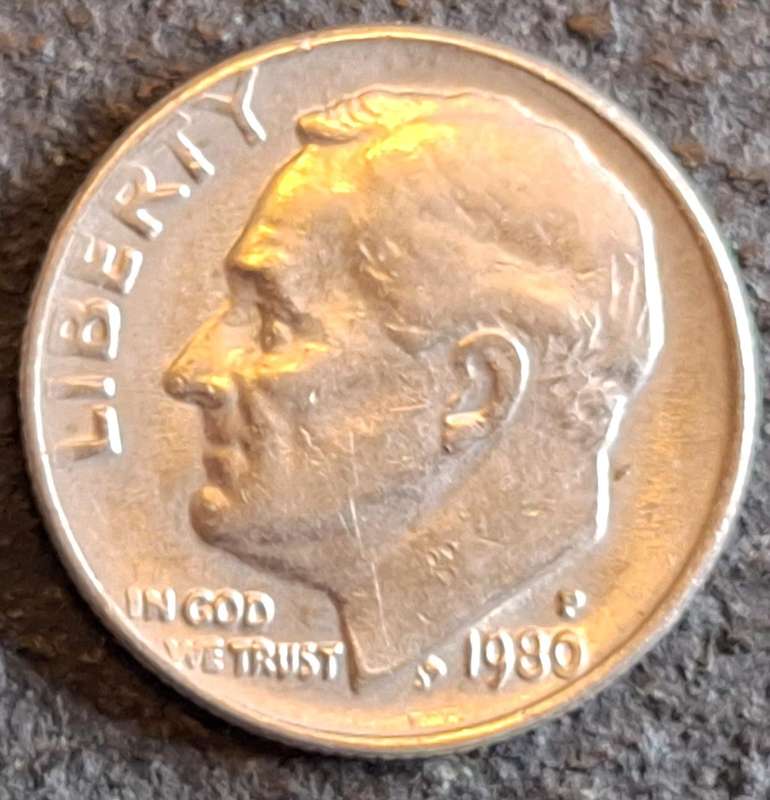 USA 1980 P 1 Dime "Roosevelt Dime" Copper-nickel clad copper