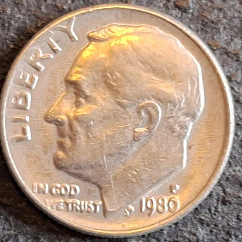 USA 1980 P 1 Dime "Roosevelt Dime" Copper-nickel clad copper