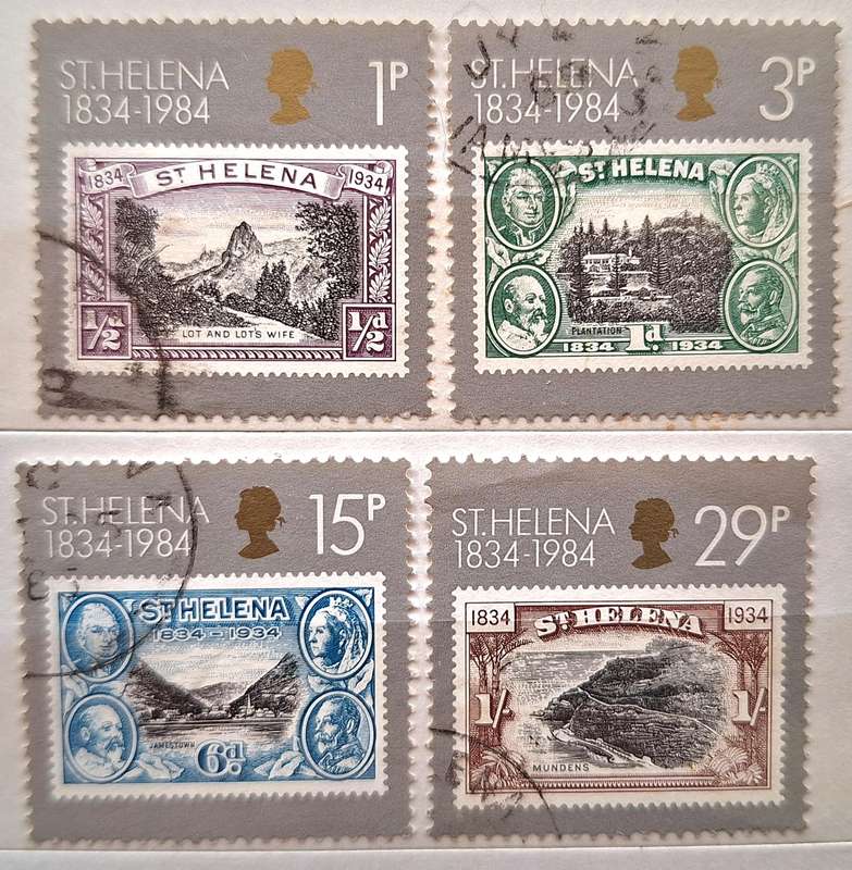 St Helena 1984 150th Anniversary as British Colony 4 Used  stamps Theme: Stamps on Stamps