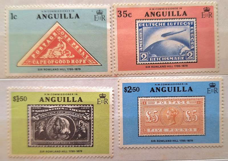 Anguilla 1979 Sir Rowland Hill Death Centenary 4 Mint stamps Theme: Stamps on Stamps