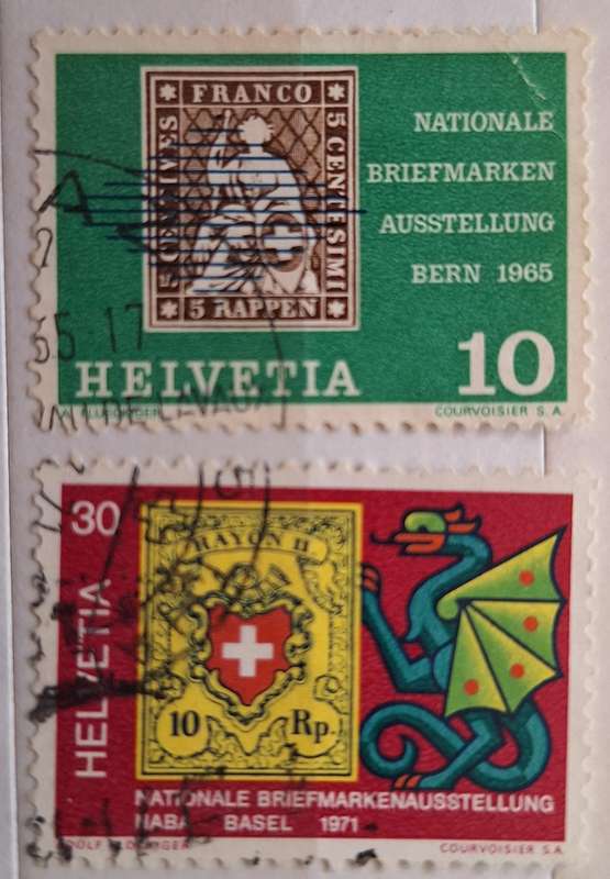 Switzerland 1965 and 1971 Stamp Exhibitions 2 Used stamps Theme: Stamps on Stamps