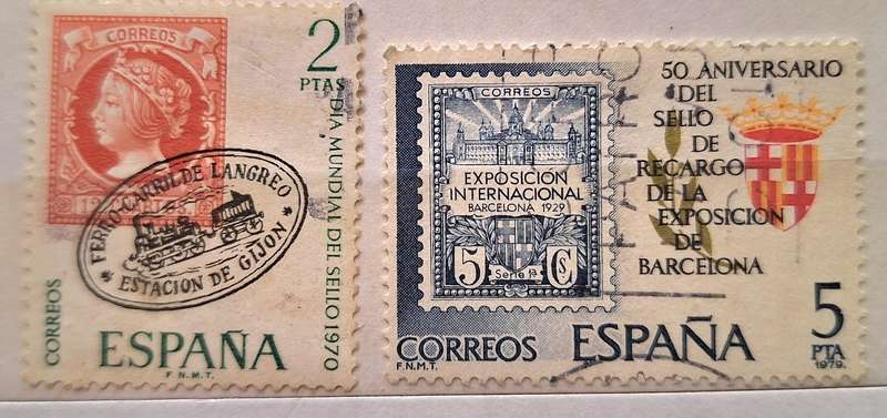 Spain 1970's 2 Used Hinged stamps Theme: Stamps on Stamps