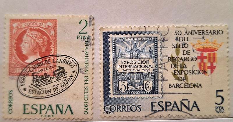 Spain 1970's 2 Used Hinged stamps Theme: Stamps on Stamps
