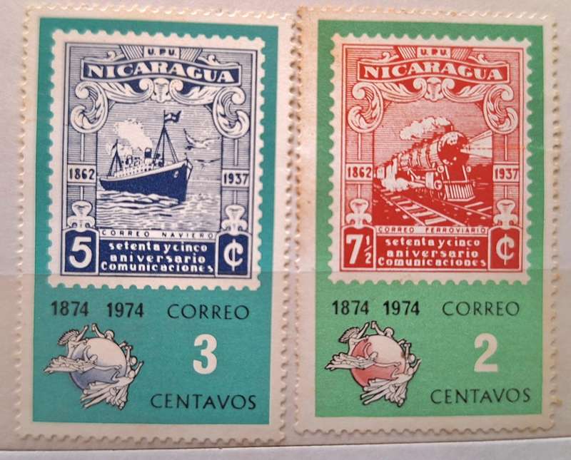Nicaragua 1974 UPU 2 Unused stamps Theme: Stamps on Stamps