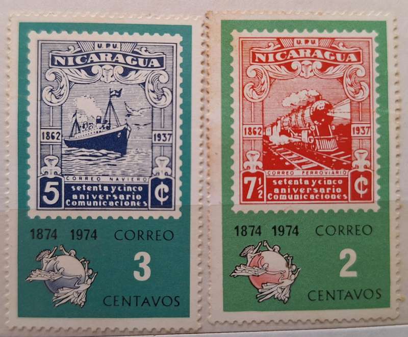 Nicaragua 1974 UPU 2 Unused stamps Theme: Stamps on Stamps