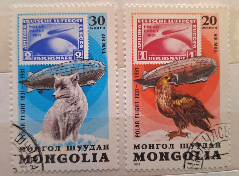 Mongolia 1981 50th Anniv of Graf Zeppelin 2 Cancelled stamps Theme: Stamps on Stamps