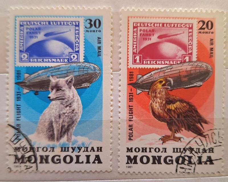 Mongolia 1981 50th Anniv of Graf Zeppelin 2 Cancelled stamps Theme: Stamps on Stamps