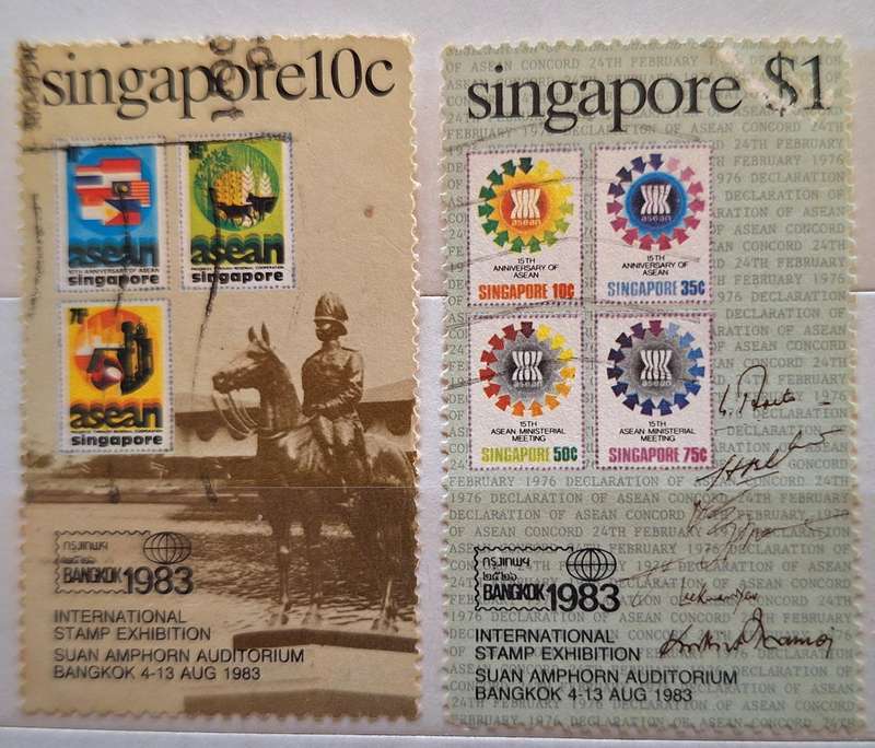 Singapore 1983 Bangkok International Stamps Show 2 Used Hinged stamps Theme: Stamps on Stamps