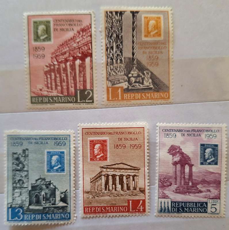 San Marino 1959 Centenary stamps of Sicily Set of 5 Mint stamps Theme: Stamps on Stamps