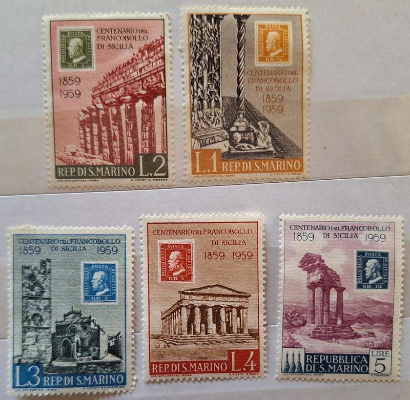 San Marino 1959 Centenary stamps of Sicily Set of 5 Mint stamps Theme: Stamps on Stamps