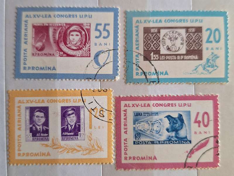 Romania 1964 Stamp Day/ U.P.U. Congress 4 Cancelled stamps Theme: Stamps on Stamps
