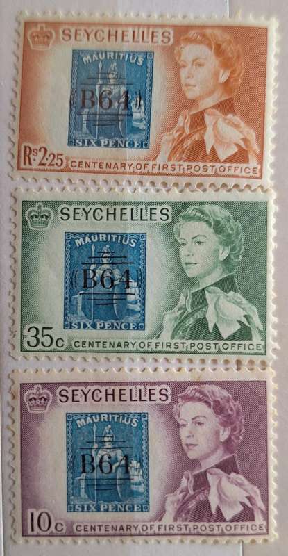 Seychelles 1961 Post Office Centenary Set of 3 Mint stamps Theme: Stamps on Stamps
