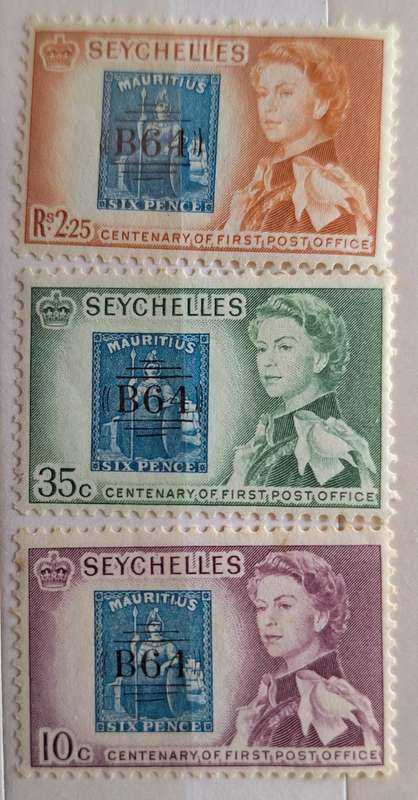 Seychelles 1961 Post Office Centenary Set of 3 Mint stamps Theme: Stamps on Stamps