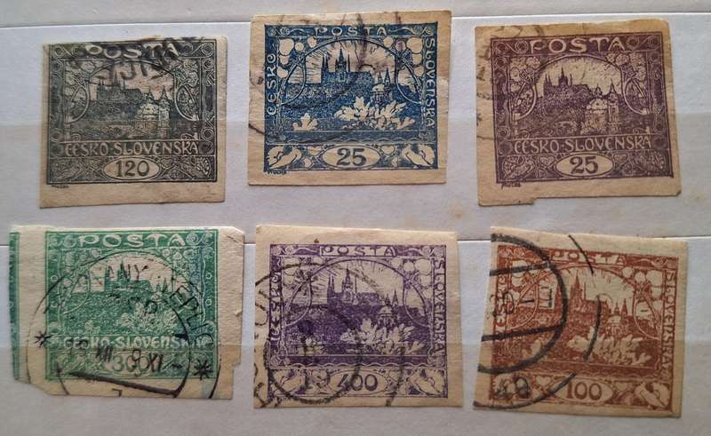 Czechoslovakia 1918-19  The Hradčany Castle series 6 Used Hinged Imperforate stamps
