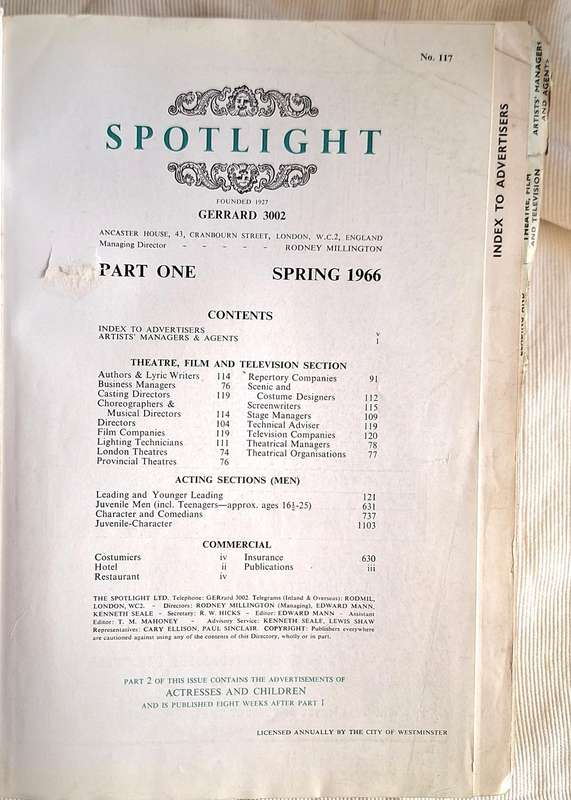 Spotlight Casting Directory Spring 1966 Part One Actors
