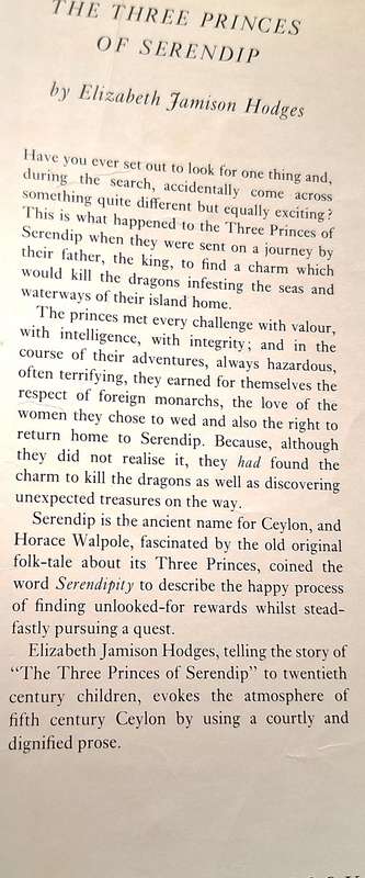 The Three Princes of Serendip by Elizabeth Jamison Hodges Hardcover 1965