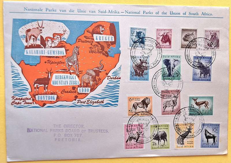 National Parks of the Union of South Africa 1954 Commemorative Cover with 14 stamps