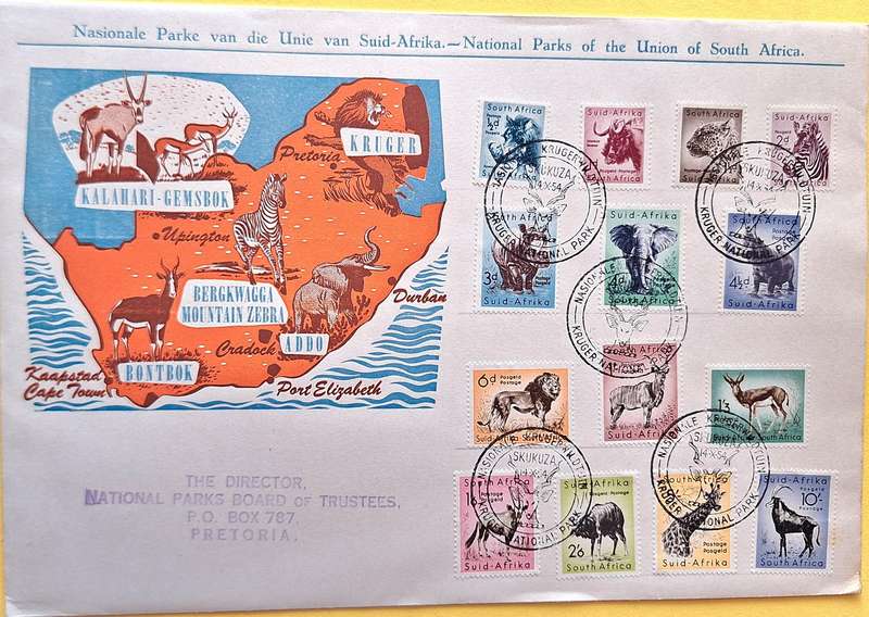 National Parks of the Union of South Africa 1954 Commemorative Cover with 14 stamps