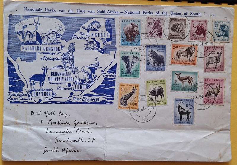 National Parks of the Union of South Africa 1954 Commemorative Cover with 14 stamps