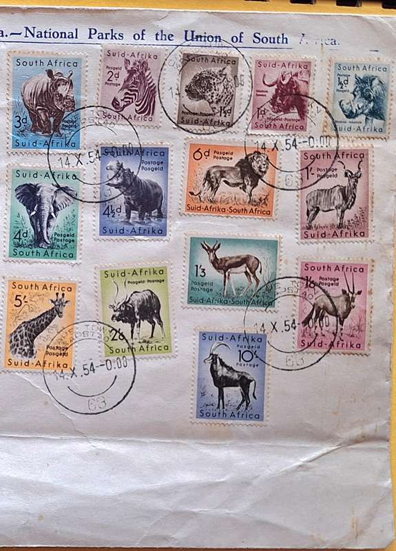National Parks of the Union of South Africa 1954 Commemorative Cover with 14 stamps