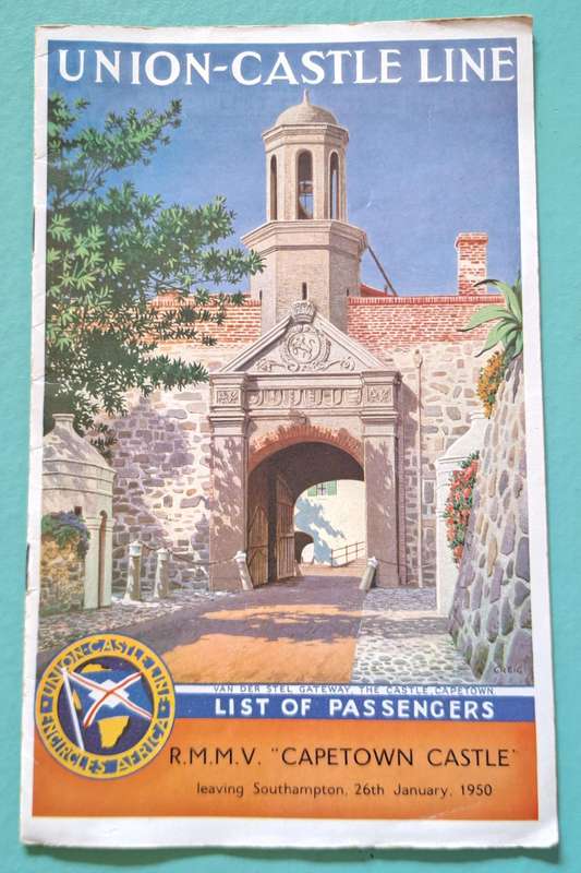 Union Castle Line RMMV Cape Town Castle Passenger List 1950