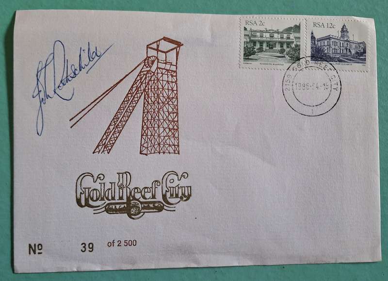 South Africa 1986 Gold Reef City Commemorative Cover No 39 of 2500 with Rothschild Signature