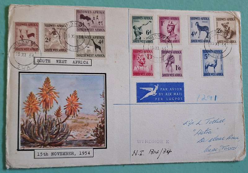South West Africa 1954 Definitives 11 stamps on a cover