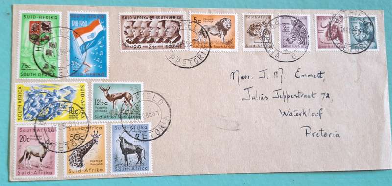 South Africa 1961 Decimal Definitive on Cover Cancellation Hatfield Pretoria 14 Feb 61