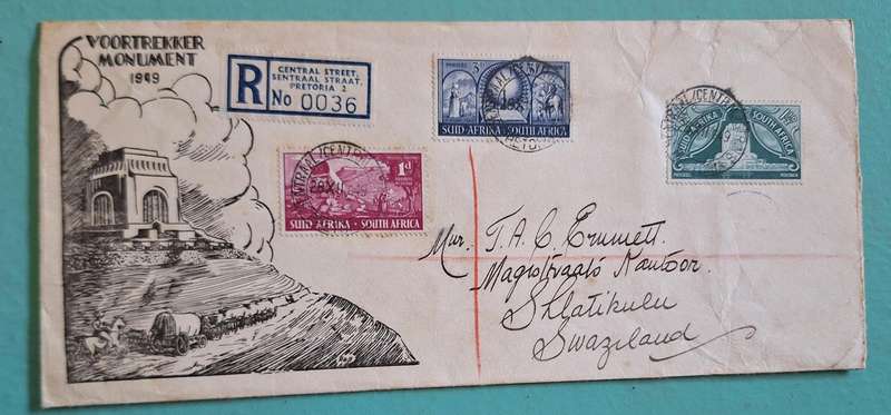 Union of South Africa 1949 Voortrekker Monument Registered Envelope