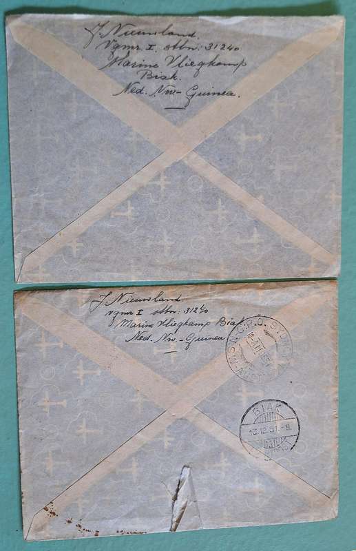Dutch New Guinea 1951 2 Used Airmail Envelopes with Biak KLM cancellations