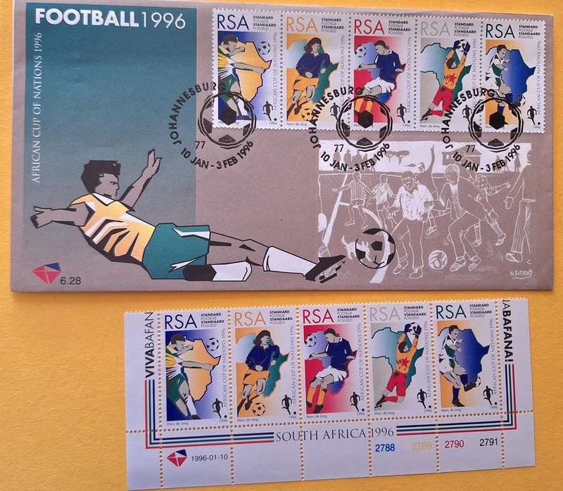 South Africa 1996 Football Strip of 5 Mint stamps and FDC 6.28