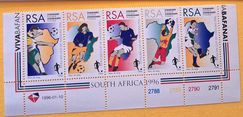 South Africa 1996 Football Strip of 5 Mint stamps and FDC 6.28